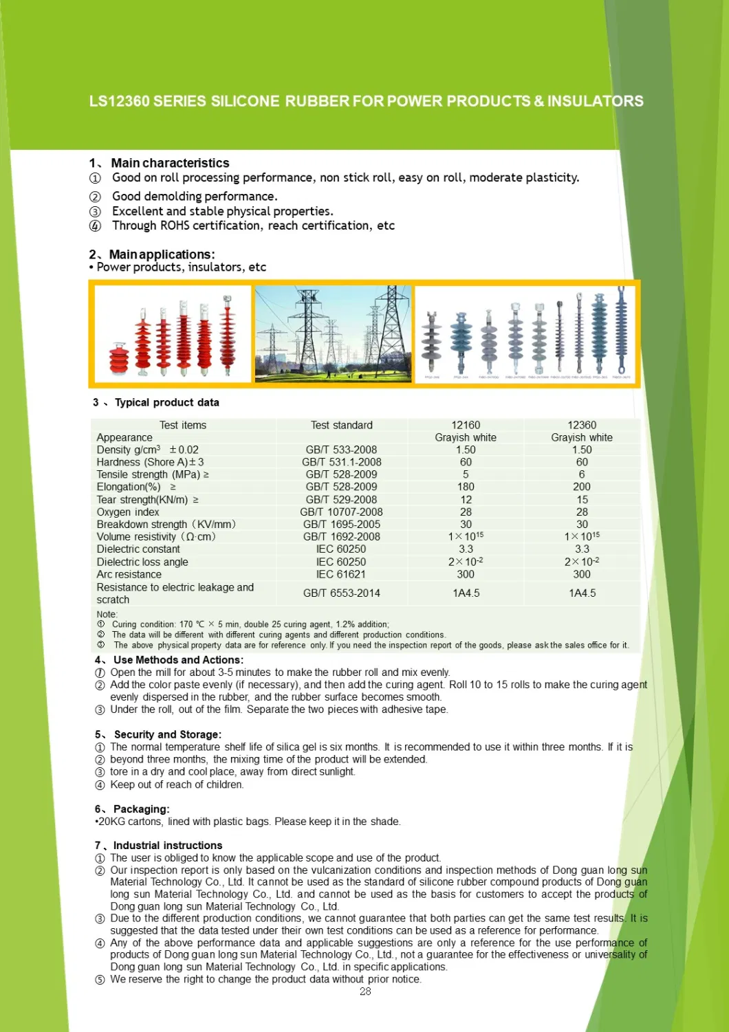 Ls12360 Series High Temperature Vulcanized Solid Silicone for Insulator Power Products